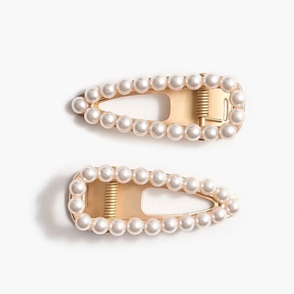 NWT J. Crew factory Pearl Embelished Hair Clips Ivory & Gold